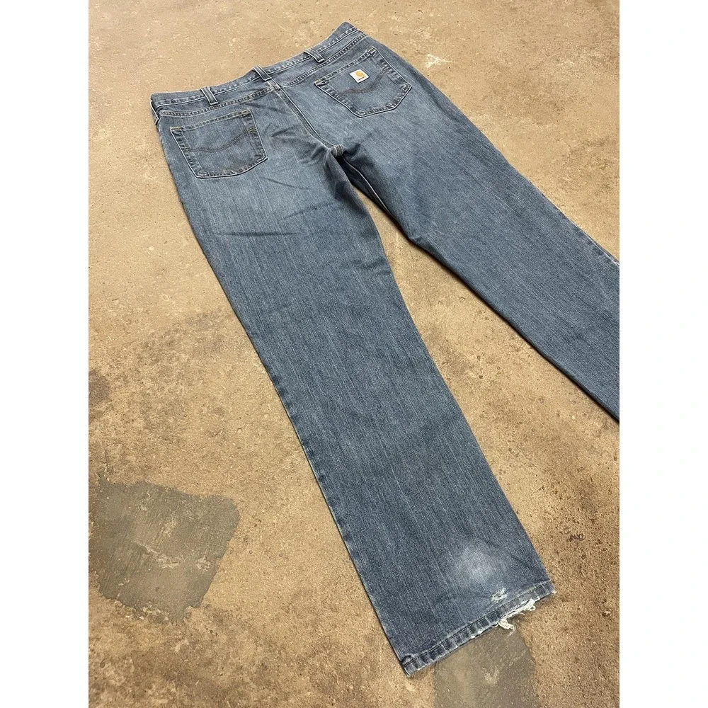 Carhartt 101483-980 Jeans Mens 40x34 Blue Med‎ Wash Relaxed Straight Distressed